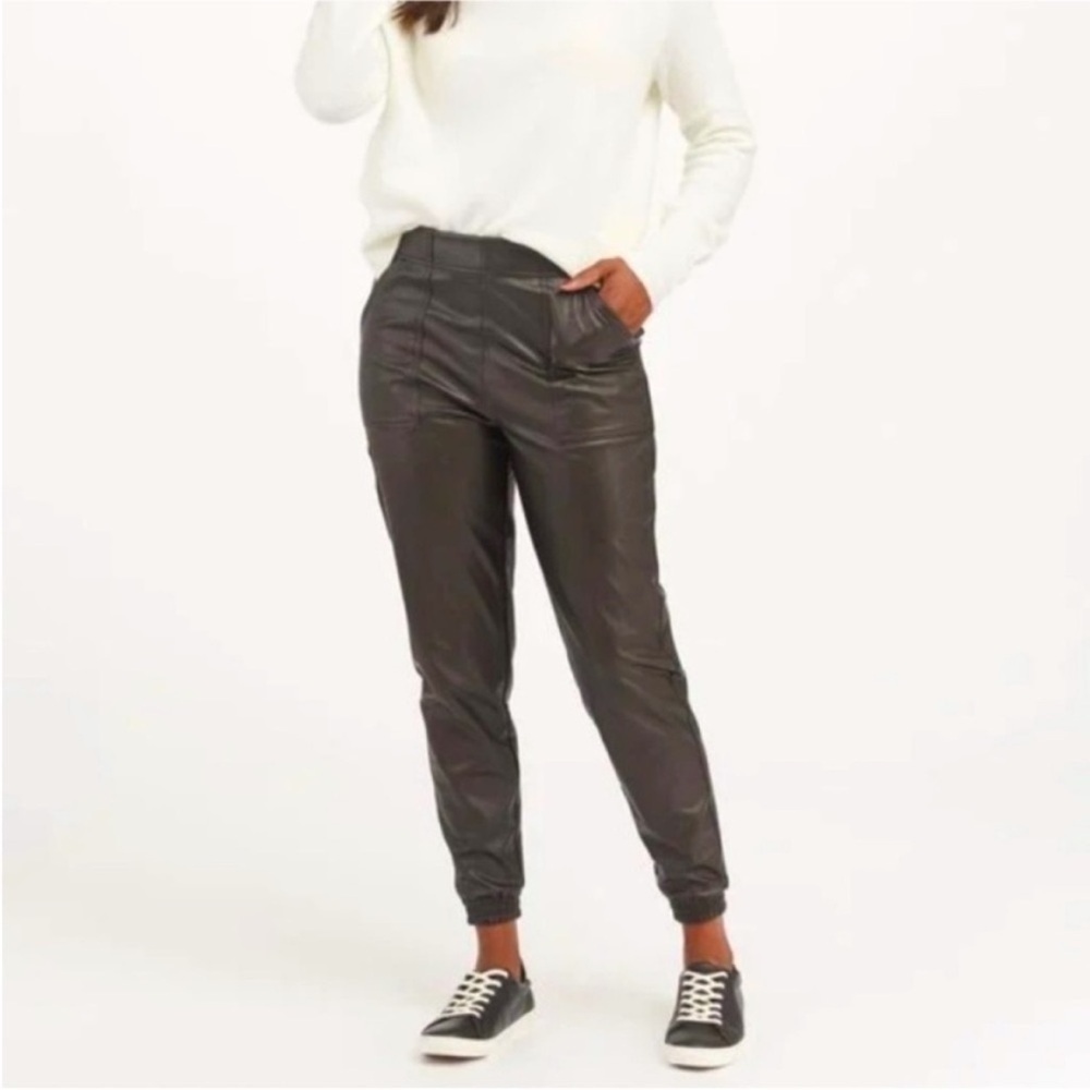 NWT Spanx Leather Like Joggers Black Pants Large